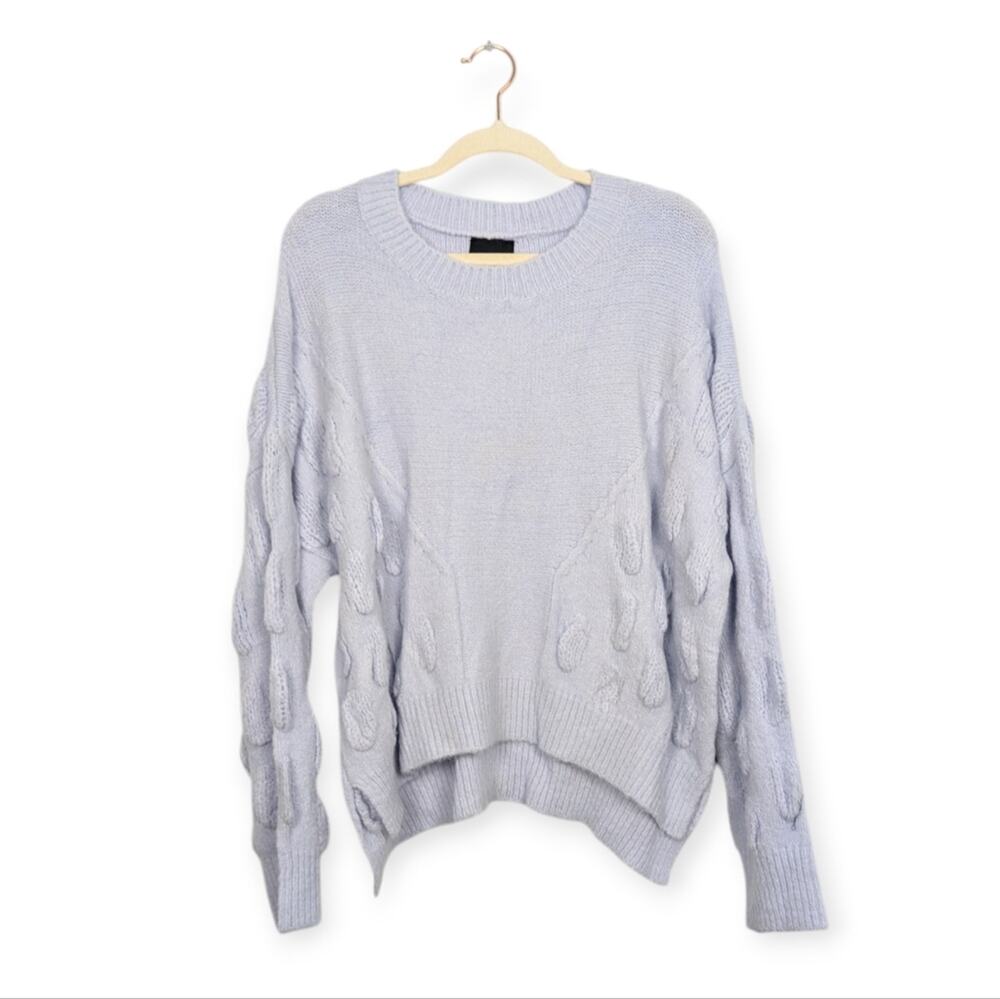 Lumiere Sweater M Periwinkle Textured Knit Bubble Sleeve Cropped Pullover Trendy
